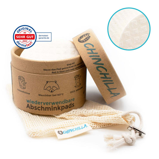 Vaskbare puder til fjernelse af make-up | fra træcellulose | 10 bæredygtige puder inkl. æske til opbevaring og vaskenet