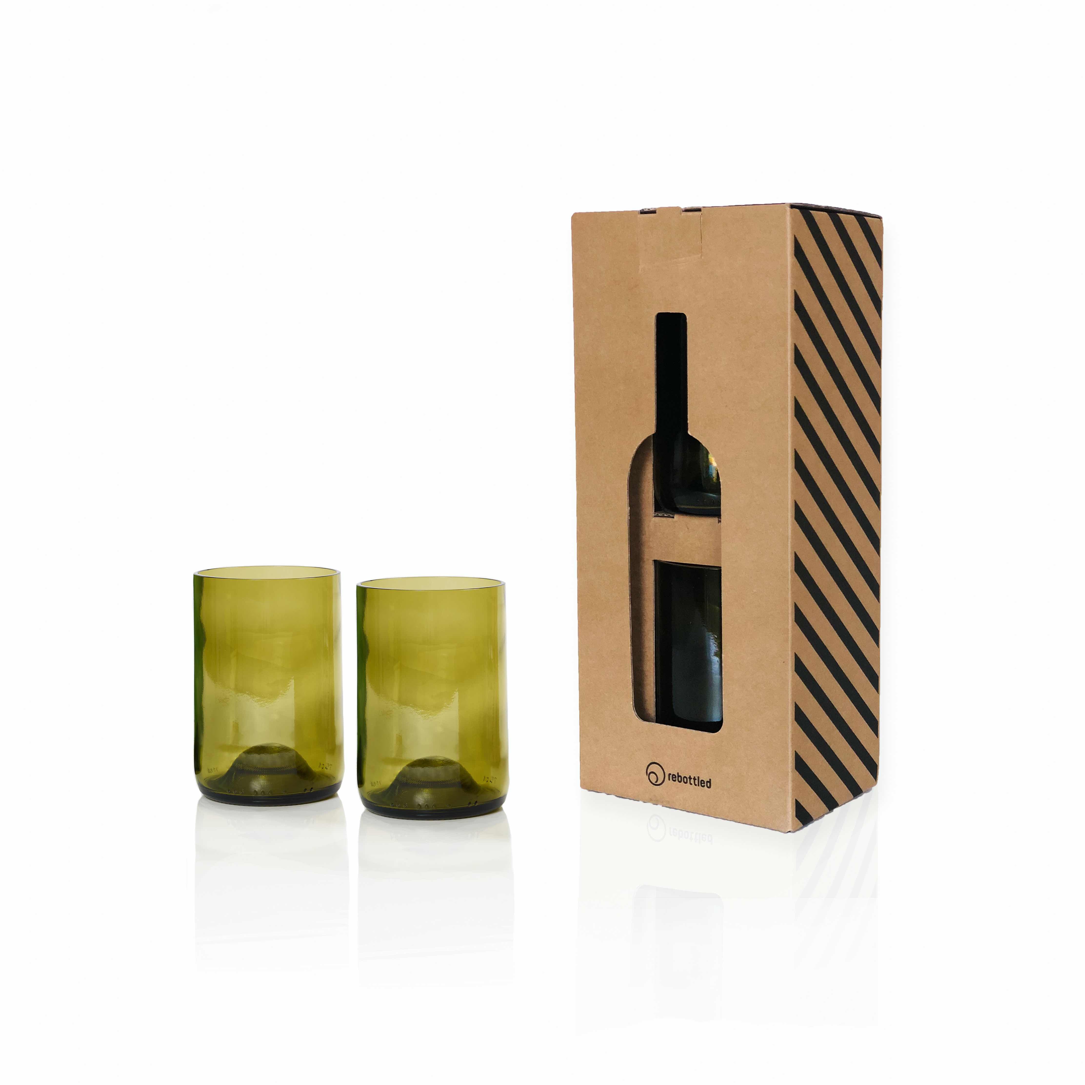 Glas lavet af vinflaske - 2 stk. gulgrøn –