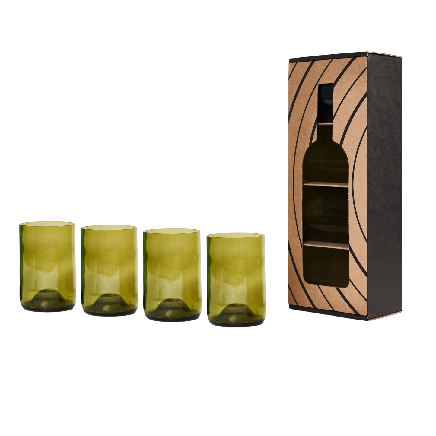 Glas lavet af vinflaske - 4 stk. i gulgrøn