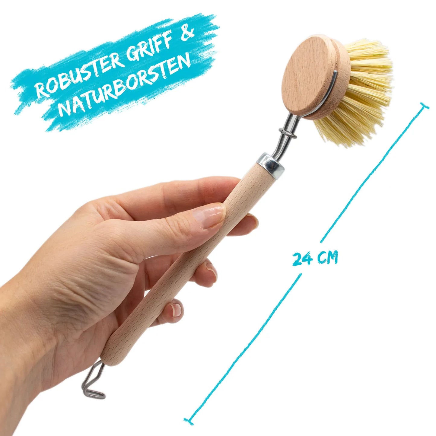 Opvaskebørste af bøgetræ inkl. 3 børstehoveder