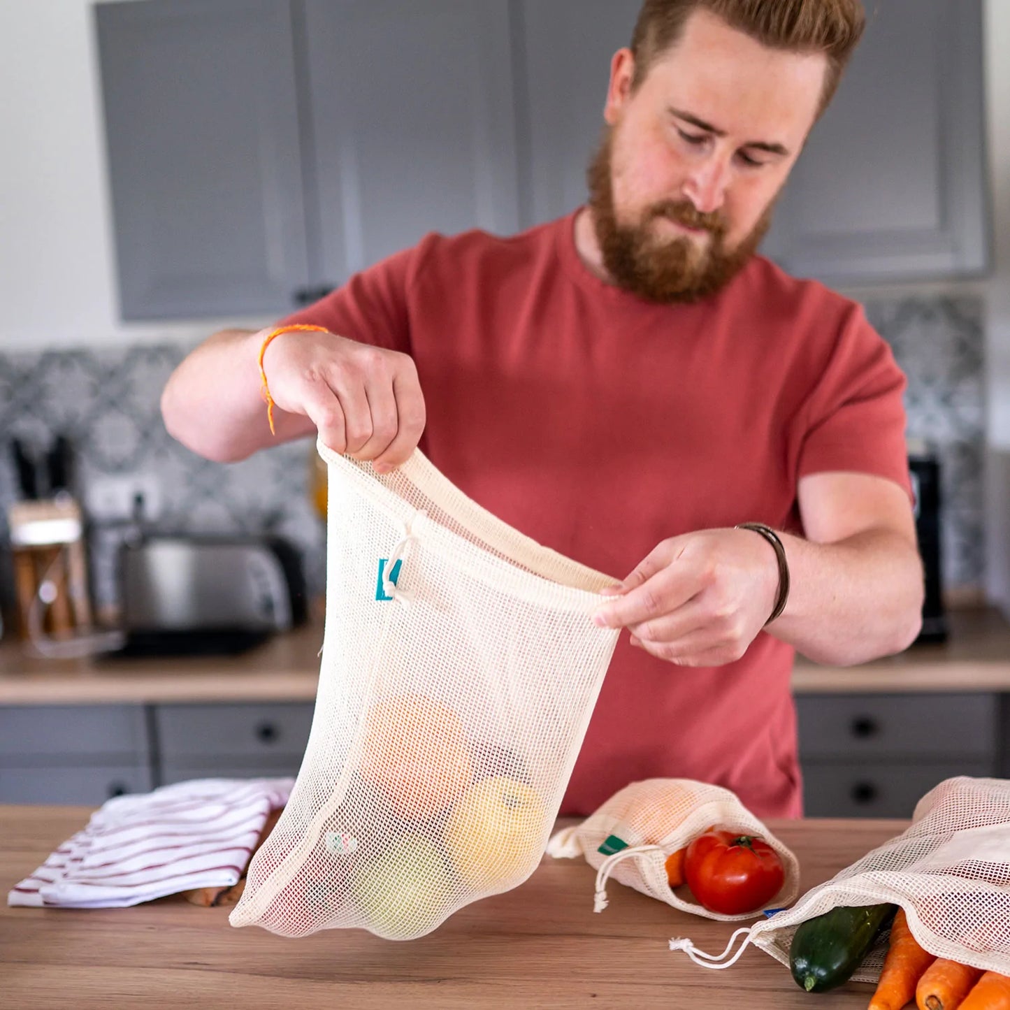 Frugt- og grøntsagspose | 3 indkøbsposer Inkl. 1 brødpose