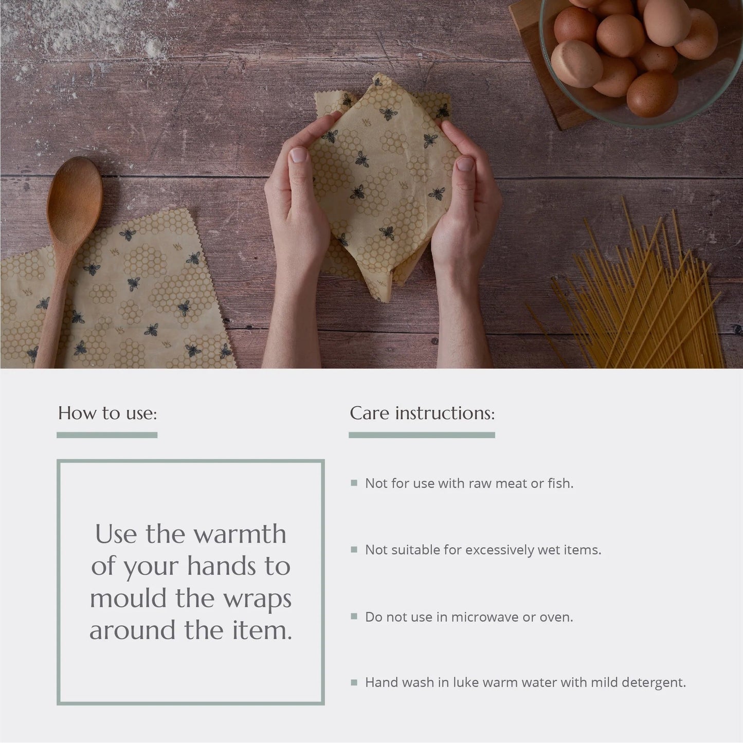 Bivoks madwraps - Honningbier - 4 stk. (1x lille, 2x mellem, 1x stor)