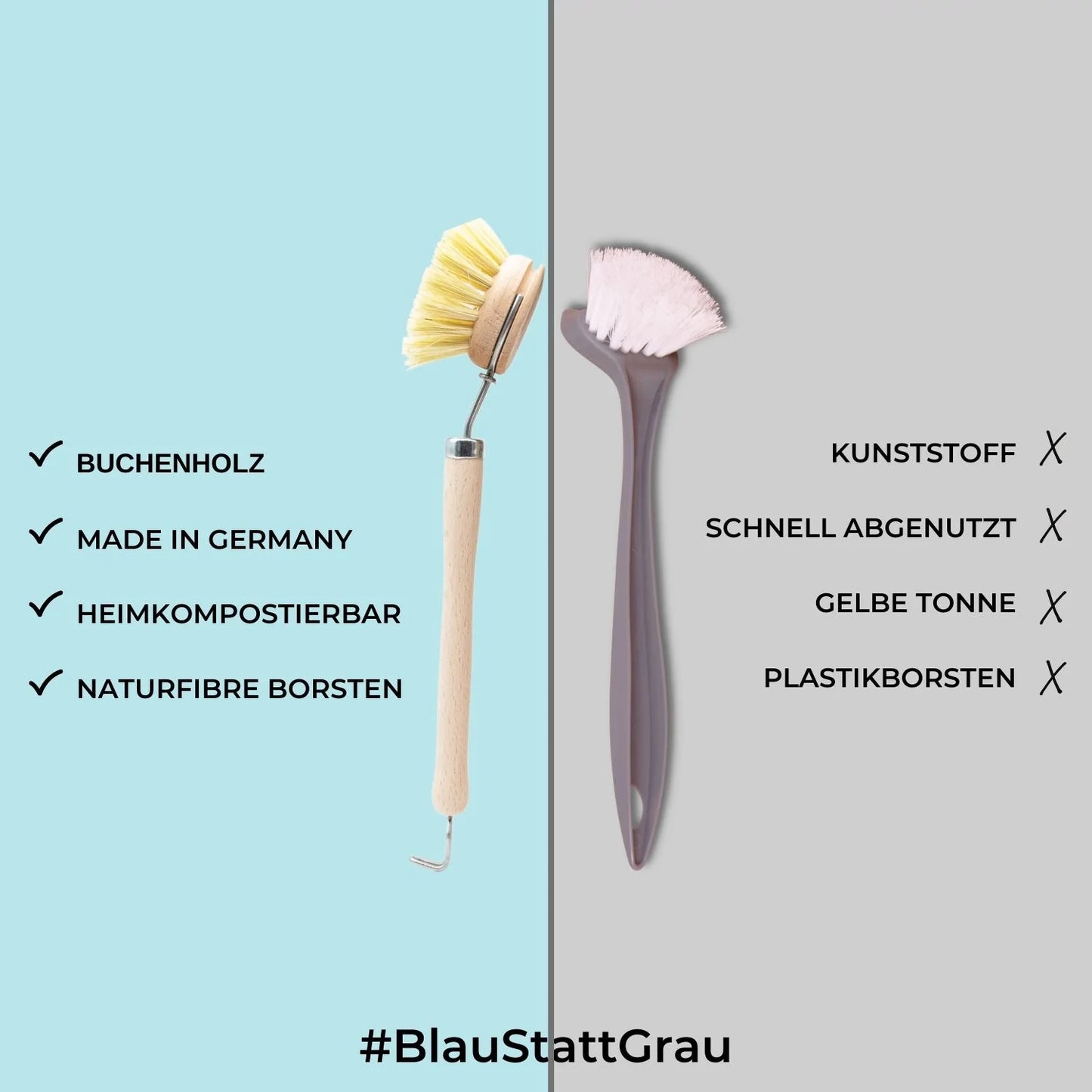 Opvaskebørste af bøgetræ inkl. 3 børstehoveder